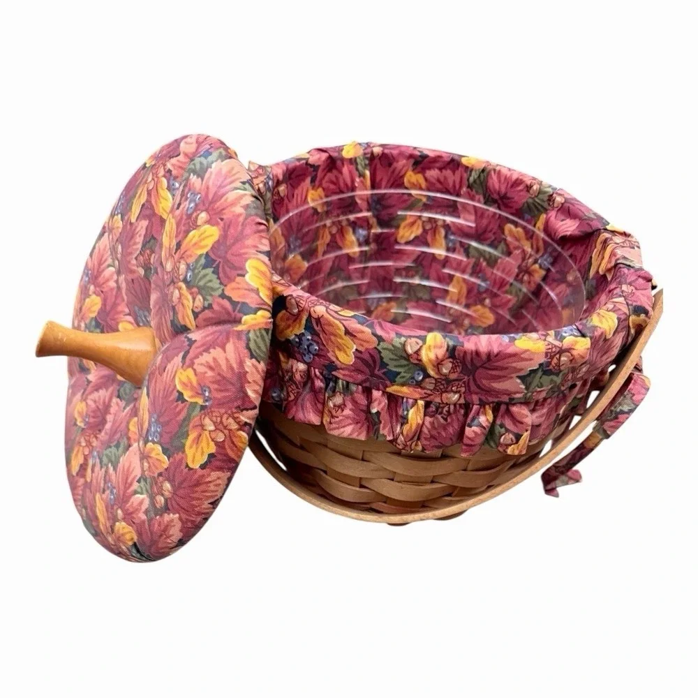 Longaberger Hostess Large Pumpkin Basket W/ Fall Foliage Fabric Liner & Lid